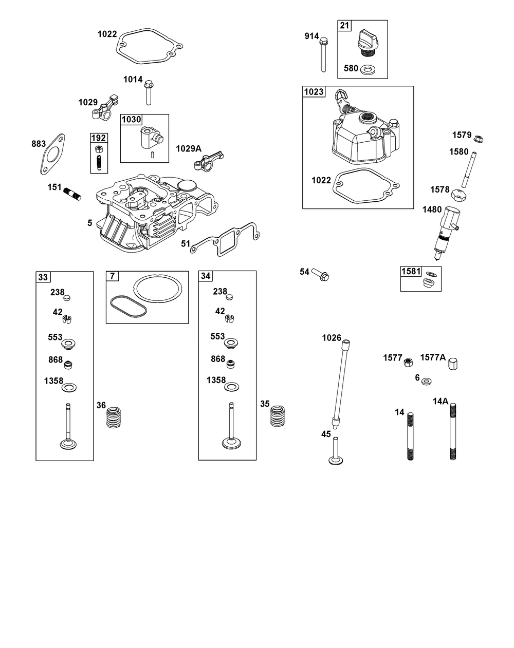 Cylinder Head Group Diagram and Parts List for 181D02-0003-01 100000 - 19Z999 Briggs and Stratton Engine